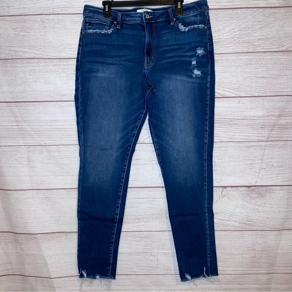 Kancan distressed women’s blue jeans raw ankle - Picture 1 of 14